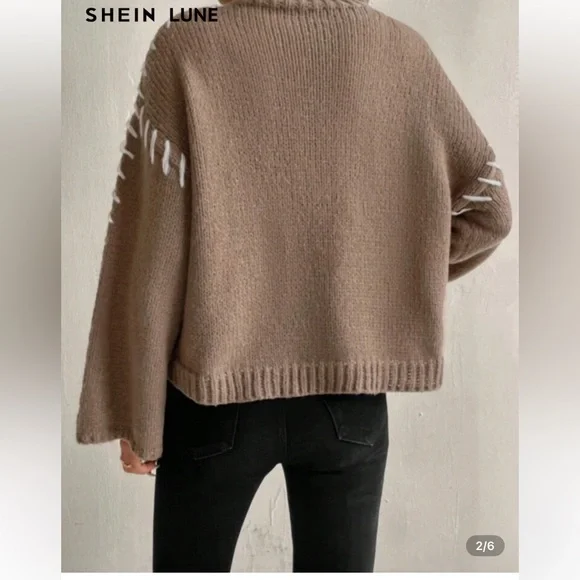 SHEIN Taupe Sweater with White Accents - Picture 2 of 6